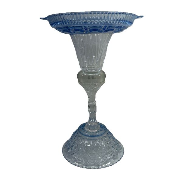 BEAUTIFUL REVERSIBLE BLUE GLASS CENTERPIECE CANDY DISH BOWLS - Picture 3 of 10